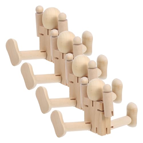 Angoily 4 Stück Holzroboter Bemalung eines Spielzeugroboters Holzpuppenroboter Holzfiguren Menschen unfertige Puppenkörper Roboterfigur Roboterholz zeichnen Peg-Puppe Beige von Angoily
