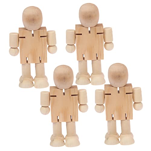 Angoily 4 Stück Holzroboterpuppe Desktop-Dekoration Mini-Handwerk Unfertige Holzfigur Holzfiguren Miniaturfiguren von Angoily