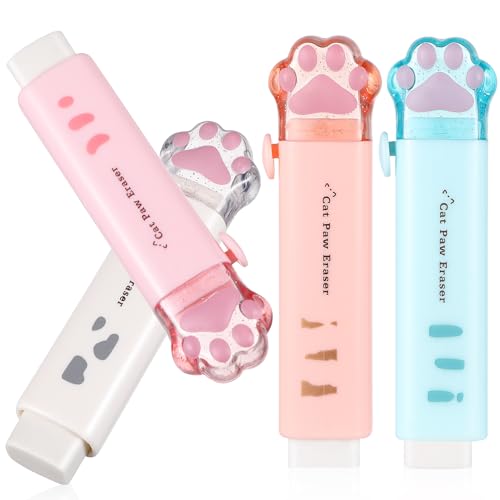 Angoily 4 Stück Kawaii Katzenpfoten Radiergummis Einziehbare Niedliche Radiergummis für Schule Büro und Künstler Praktisch Tragbar für Katzenliebhaber von Angoily