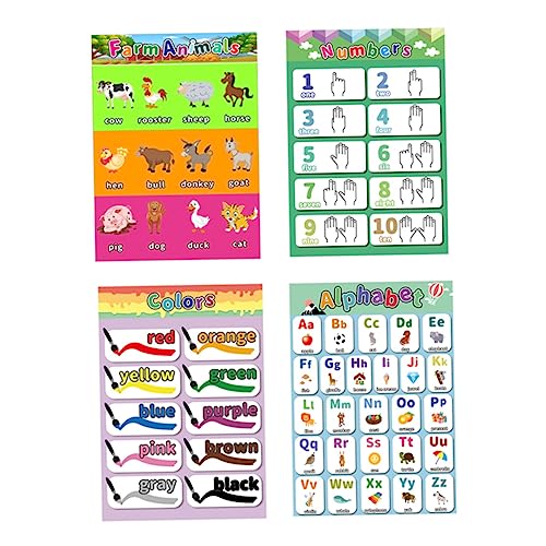 Angoily 4 Stück Kinderbildungsplakate Teiliges Wasserdichte Lernposter für Vorschulkinder Alphabet Zahlen Farben und Tiere für Frühkindlichen Unterricht von Angoily