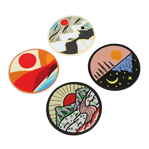 Angoily 4 Stück Patch Stickereiapplikationen Kleiderflicken Groß Blumen- Sticken Leinen Flecken Dekorativ Nähen Flicken Für Bekleidung Jackenflicken Bestickt Reparatur Karikatur Stoff von Angoily