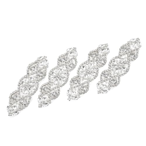 Angoily 4 Stück Strass Applique Patches Selbstklebend Glitzerndes Taillengürtel DIY Applikationen für Brautkleid und Abendkleid Handgefertigte Kristallbesetzte Hochzeitsschärpe Dekoration von Angoily