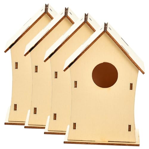 Angoily 4 Stück Teiliges DIY Holzhaus zum Bemalen Glatte Kanten Leichte Holzoberfläche Weihnachtsdeko für Tisch Baum und Party Individuelle Gestaltungsmöglichkeiten Xmas Party Dekoration von Angoily
