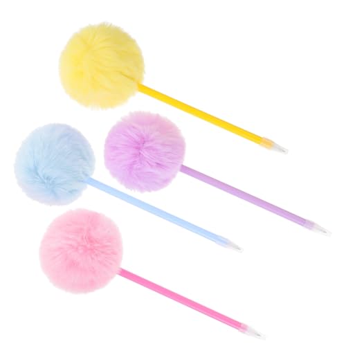 Angoily 4 Stück Teiliges Flauschige Kugelschreiber mit Pom Pom Köpfen Niedliche Schreibstifte für Mädchen für Büro Schule und Pastellfarben Blau Gelb von Angoily