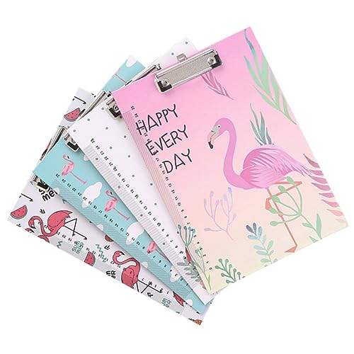 Angoily 4 Stück Teiliges Klemmbrett mit Flamingo Design Multifunktionales Schreibbrett für Dokumente Tragbar für Schule Büro und Zuhause Zufälliges Muster von Angoily