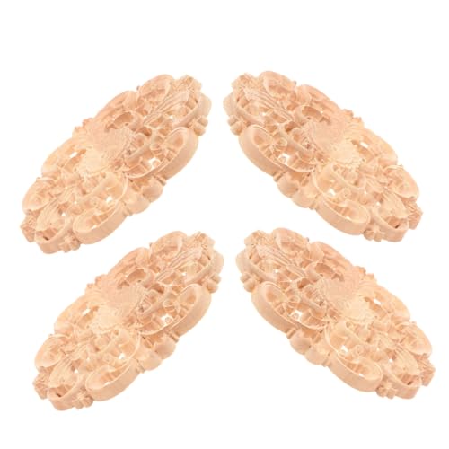 Angoily 4 Stück Teiliges Runde Holzapplikationen Naturbelassen Unbemalt Holzornamente für DIY Möbel Dekor Ecke Onlays für Wohnzimmer Schlafzimmer von Angoily