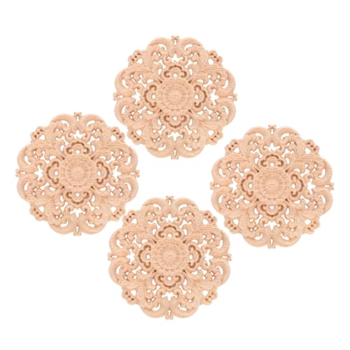 Angoily 4 Stück Teiliges Runde Holzapplikationen für Möbel mit Eleganter Floraler Holzschnitzerei Naturbelassen Vielseitig für Schränke Kommoden Türen Unbemalt für Diy-dekoration von Angoily
