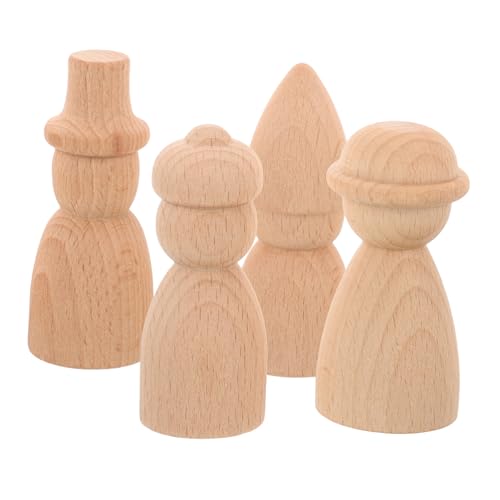 Angoily 4 Stück Teiliges Unbemalte Holzfiguren zum Bemalen und Basteln Kleine DIY Holzpuppen aus Naturholz für Kreative Kinderzimmerdekoration und Individuelle Gestaltung von Angoily
