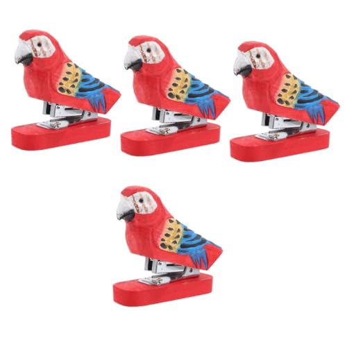 Angoily 4 Stück Tierhefter aus Holz Handgefertigter Tierdesign Heftgerät für Büro und Kreative Dekoration Mini Animal Stapler Rote Papagei Schreibtischzubehör für Erwachsene von Angoily