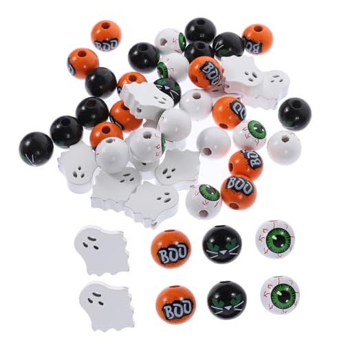 Angoily 40 Stück Bunte Holzperlen für Halloween DIY Bastelperlen zum Herstellen von Schmuck Armbändern und Dekorationen für und Familie von Angoily
