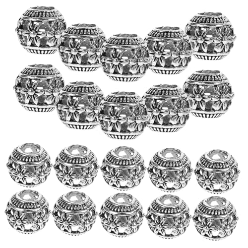 Angoily 40 Stück Metallperlen zum Schmuckherstellen Glatte Runde Hohlperlen Vintage Legierung DIY Armband Halskette Bastelzubehör Dekorative Abstandshalter für Perlenketten von Angoily