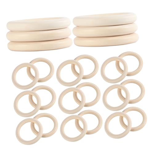 Angoily 40 Stück Naturbelassene Holzringe Unbehandelte Holzkreise für DIY Schmuck Makramee Häkeln Vielseitige Holzanhänger Verbinder für Bastelprojekte und Heimdekoration von Angoily