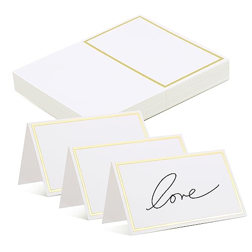 Angoily 40 Stück Tischkarten Blanko mit Goldfolienrand Elegante Platzkarten für Hochzeiten Dinnerpartys und Feiern für Tischdekoration und Namensbeschriftung von Angoily