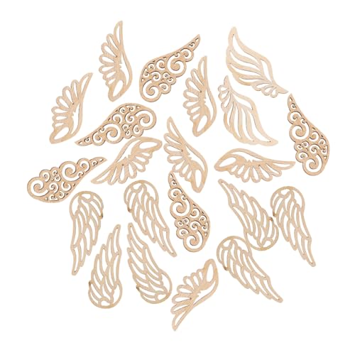 Angoily 40 Stück Unfertige Holzflügel Ausschnitte für DIY Bastelprojekte Naturbelassene Holzstücke für Kreative Dekorationen für Feste und Heimdekorationen von Angoily