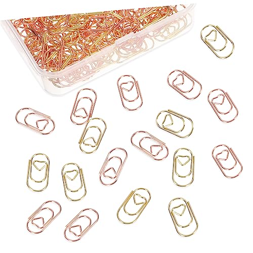 Angoily 400 Stück Liebe Büroklammer goldene büroklammern Herzförmige Büroklammern Basteln Roségoldene kleine Herz-Büroklammern rostfrei dekorative Clips Büroklammer für die Schule Metall von Angoily