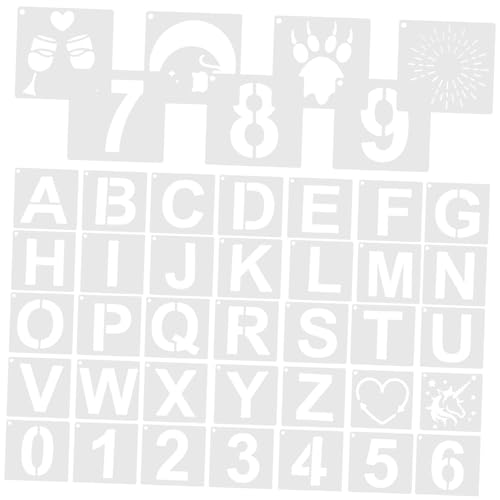 Angoily 42 Stück Malvorlage Zahlen malen Schriftzeichen Alphabet Malerei für Brief buchstabenschablonen bastelvorlagen Schablonen Buchstaben Malschablonen Wortschablonen das Haustier Weiß von Angoily