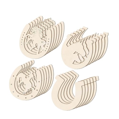 Angoily 48 Stück Diy Holzscheiben im Pferdehufe Design Unvollendete Holzstücke für Bastelprojekte für Handbemalte Kinderhandwerke und Dekoration von Angoily