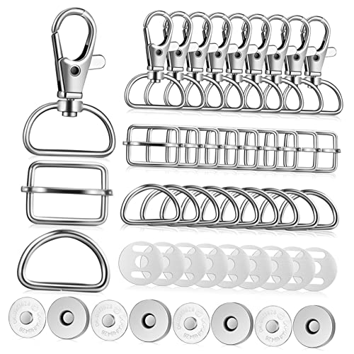 Angoily 48 Stück Teiliges D Förmige Karabinerhaken und Taschenverschlüsse Drehbare Schlüsselanhänger Magnetknöpfe und Halterungen für DIY Zubehör für Rucksäcke und Handtaschen von Angoily