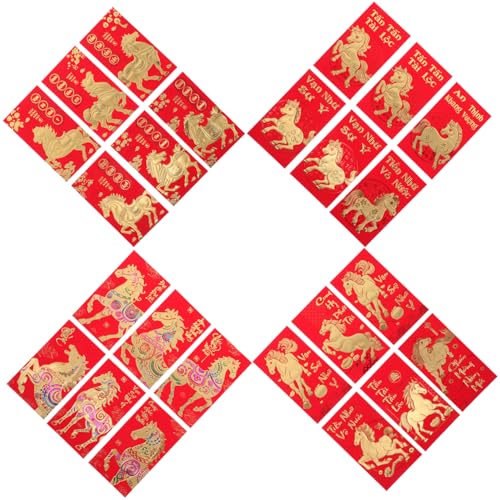 Angoily 48 Stück Teiliges Vietnamesische Rote Umschläge Jahr Des Pferdes Lunar Year Glücksgeldumschläge mit Tierkreiszeichen für Frühlingsfest Vielseitig für Neujahr Hochzeiten Festliche von Angoily