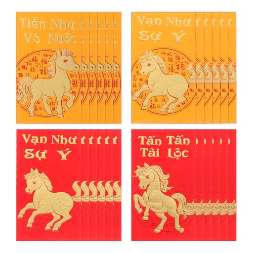 Angoily 48 Stück Vietnamesische Rote Neujahrsumschläge 2026 Jahr Des Pferdes Rote Päckchen – Traditionelle Geldumschläge Hong Bao Partygeschenk von Angoily