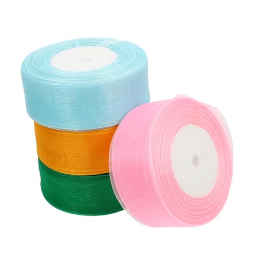 Angoily 4Rollen Breites DIY Organza Satinband Für Geschenkpresentation Blumensträuße Und Hochzeitsdekoration von Angoily