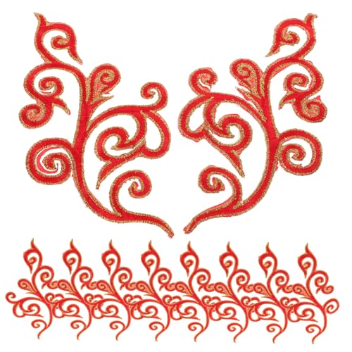 Angoily 5 Paare Gestickter Stoffaufnäher Aufnäher mit Blumenstickerei Blumenflecken aufbügeln Aufnäher mit Blumenapplikation Western-Applikationen Blume Patches zum Aufnähen Baumwolle rot von Angoily