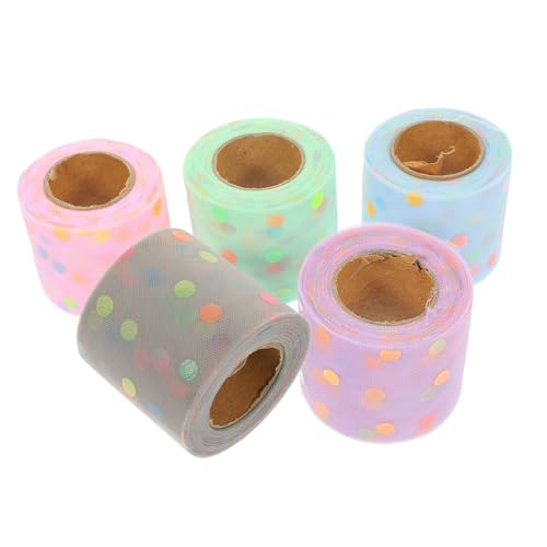 Angoily 5 Rollen Blatt buntes Tupfenband lichtband pailettenband gitterband goldenes Satinband Überraschung Bögen dekoration seidenband Hochzeitsband dekorative DIY-Bänder Polyester von Angoily