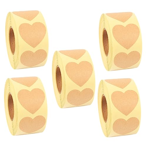 Angoily 5 Rollen Herzförmige Kraftpapier Aufkleber Selbstklebende Etiketten für Basteln und Dekoration für Valentinstag Hochzeiten und Partys von Angoily