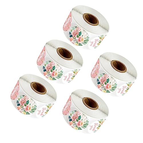 Angoily 5 Rollen Selbstklebende Dankeschön Aufkleber Rosa Blumen Dekorative Etiketten für Babyparty pro Rolle Durchmesser für und Verpackungen von Angoily