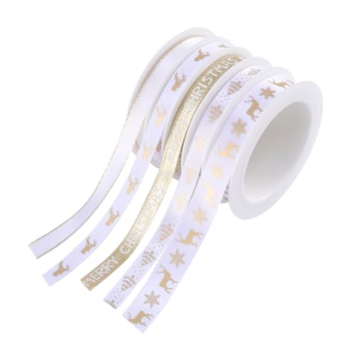 Angoily 5 Rollen Teiliges Weihnachtsband Breit Goldweiß Bedrucktes Geschenkband Strapazierfähiges Dekorationsband für Geschenkverpackung DIY Weihnachtsdeko Festliche Bastelbänder von Angoily