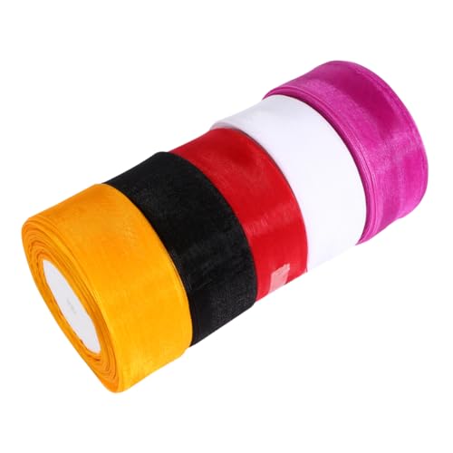 Angoily 5 Rollen Transparentes Chiffonband Handgemachtes Diy Material für Dekorationen Geschenkverpackung und Bastelprojekte von Angoily