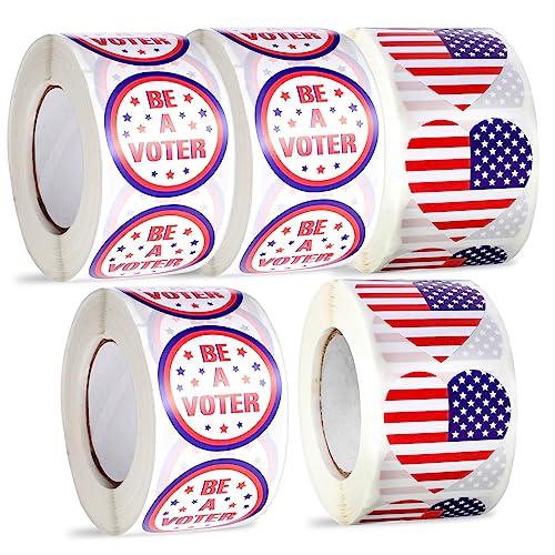 Angoily 5 Rollen Unabhängigkeitstag Etiketten Aufkleber Selbstklebende Runde Patriotische Siegel Sticker für Dekoration und Verpackung von Angoily