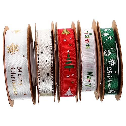 Angoily 5 Rollen Weihnachtsband ribbon weihnachts band geschenkverpackung weihnchtsdeko wickeln Band für Weihnachtshandwerk Urlaubsband Geschenkband zum Verpacken von Geschenken Polyester von Angoily
