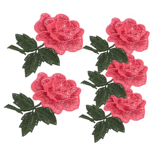 Angoily 5 Stück Bestickte Rosen Blumen Aufnäher Strapazierfähige Flicken zum Aufnähen für Kleidung Taschen und Diy Dekorative Textilapplikationen Leuchtendem von Angoily