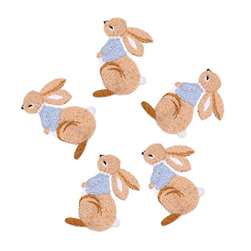 Angoily 5 Stück Hasen Applikation Hase Bastelverzierungen Nähen Hasen Applikation Weich Bestickt Kleine Hasen Hasenkram Cartoon Kaninchen Zubehör Stickerei Bunt von Angoily
