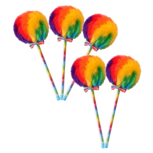 Angoily 5 Stück Kugelschreiber mit Pompon Design Regenbogenfarben Tragbare Schreibstifte für Kreative und Bürobedarf für Schüler und von Angoily