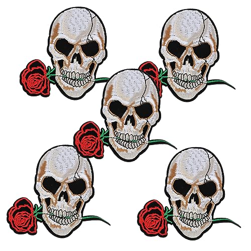 Angoily 5 Stück Skull Stickerei Patches für Kleidung DIY Applikationen Langlebige und Einzigartige Aufnäher zum Aufbügeln oder Nähen für Taschen Kleidung und Hüte von Angoily