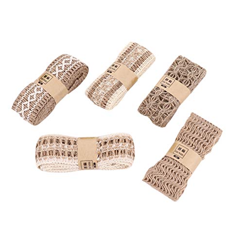 Angoily 5 Stück Teiliges Vintage Jute Spitzenband Bastelmaterial für Diy Projekte Hochzeitsdekoration und Wohnaccessoires Langlebig und Praktisch von Angoily