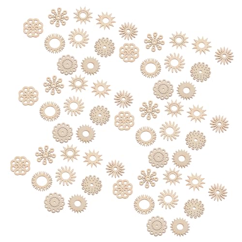 Angoily 50 Stück Blumenbemalte Holzspäne Holzblumen zum Basteln Holzblumenschmuck Blumenholzausschnitte Ornamente aus Holzscheiben Holzformen für Handwerk Holzhandwerksformen hölzern Beige von Angoily