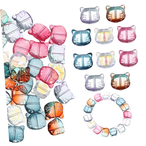Angoily 50 Stück Bunte Katzenkopf Glasperlen mit Löchern Niedliche Paw Print Beads für DIY Schmuckherstellung Langlebige Spacer Perlen für Armbänder und Katzenliebhaber von Angoily