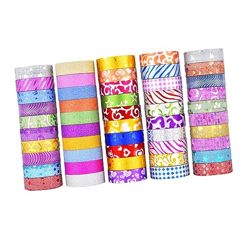 Angoily 50 Stück Diy Washi Tape Dekorative Klebebänder für Scrapbooking Handbuch und Bunte Bedruckte Papierbänder für Notizbücher und Kreative Projekte Gemischte Farben von Angoily