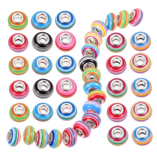 Angoily 50 Stück Große Lochperlen mit Regenbogenstreifen für Diy Schmuck Bunte Bastelperlen für Armbänder und Dekoration für Kreative Projekte und Heimwerkerarbeiten von Angoily