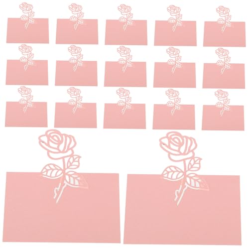 Angoily 50 Stück Hochzeits Tischkarten mit Floralen Rosen Motiven Perlmuttrosa Sitzplatzkarten für Romantische Dekoration mit Glatter Schreibfläche zur Einfachen Namensbeschriftung für von Angoily