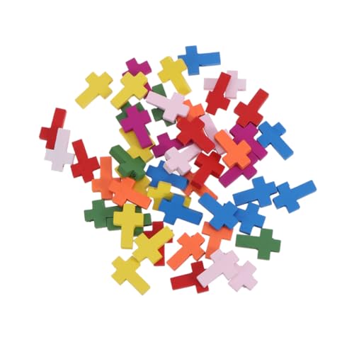 Angoily 50 Stück Holz Kreuz Anhänger Bunte Mix DIY Schmuck Charms Leichte Holzkreuze Für Halsketten Basteln Party Schmuckherstellung Zubehör von Angoily