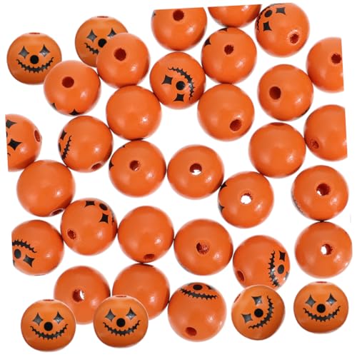 Angoily 50Stücke Halloween Holzperlen mit Gruseligem Gesichtsdesign Dekorative Abstandshalterperlen für DIY Schmuck und Bastelprojekte für Tischdekoration und Kreative von Angoily
