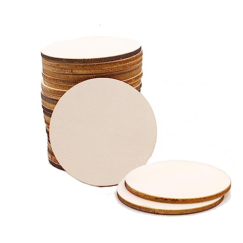 Angoily 50Stücke Runde Holzscheiben DIY Bastelzubehör Naturholz Holzplatten für Dekorationen zu Hause Kunsthandwerk und Besondere Anlässe von Angoily