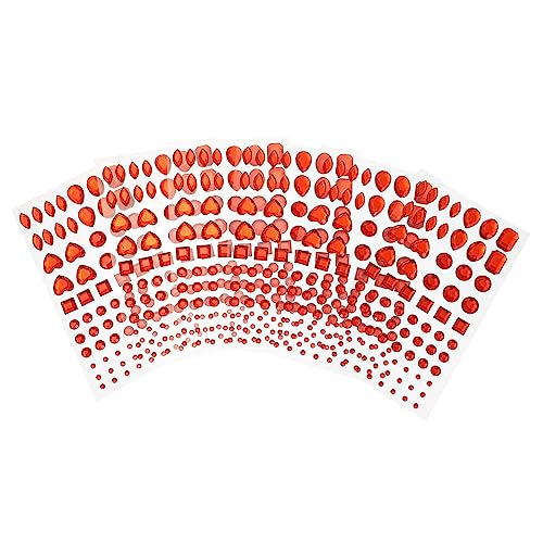 Angoily 6 Blätter Diy-diamant-aufkleber Stick-edelsteine Maniküre-diamanten Gesichtsschmuck Rosafarbene Edelsteine ​​im Gesicht Diamond Art Gesichtsdiamantaufkleber Rot Plastik von Angoily