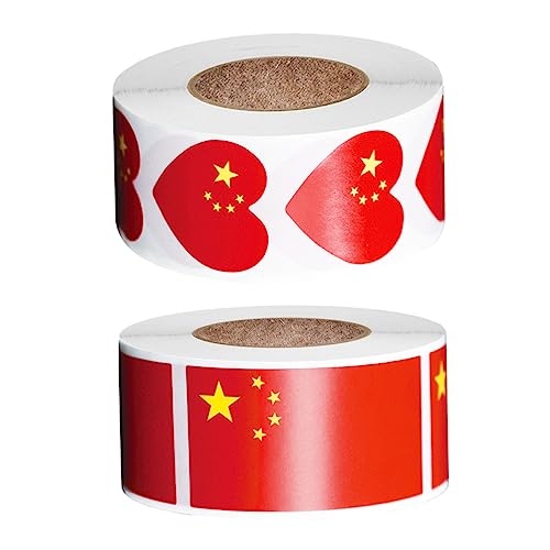 Angoily 6 Rollen Aufkleber mit Herz und Flaggenmotiven Selbstklebend für Herzform und Rechteckform pro Rolle für Karten Briefe Scrapbooking und Dekorationen von Angoily