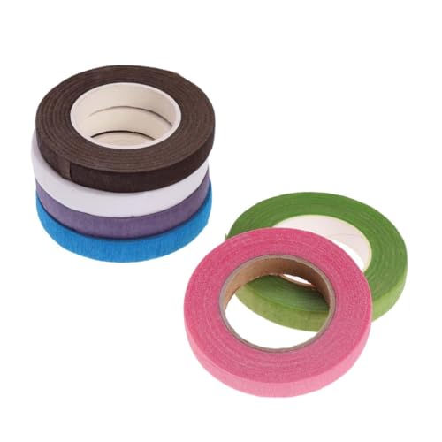 Angoily 6 Rollen Bunte Blumen Klebebänder Selbstklebendes Blumenwickelband in Grün Blau Lila Braun Rosa Weiß für Blumenarrangements DIY Basteln und Dekoration von Angoily