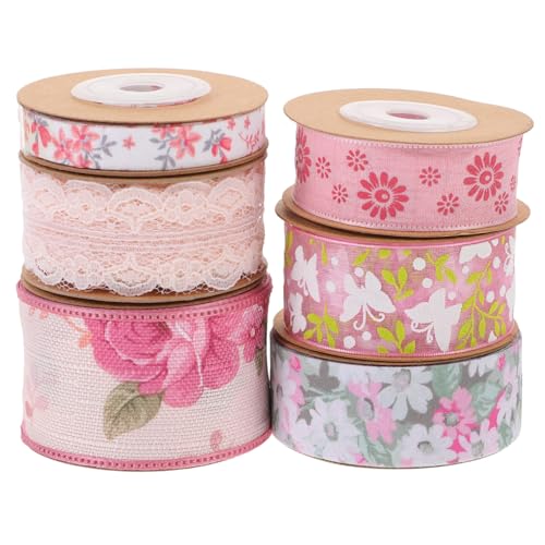 Angoily 6 Rollen Doppelseitiges Verschleißfestes Polyester Webband mit Blumenmuster Schnittfestes Bastel und Kleidungsband Langlebiges und Dekoband für DIY Verpackung und Party von Angoily